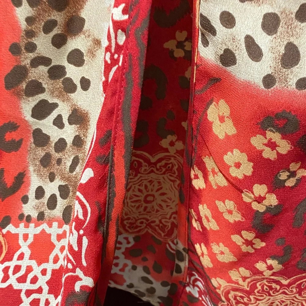 Maggie Barnes Vibrant Red, Cream, brown and Orange Patterned size 32W duster